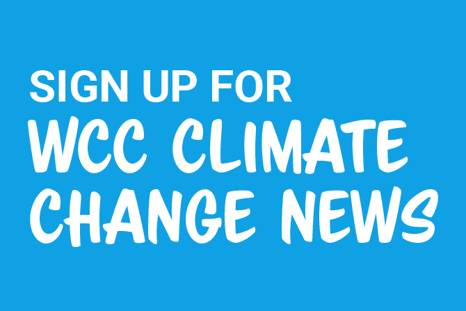 White text on blue background - "Sign up for WCC climate change news"